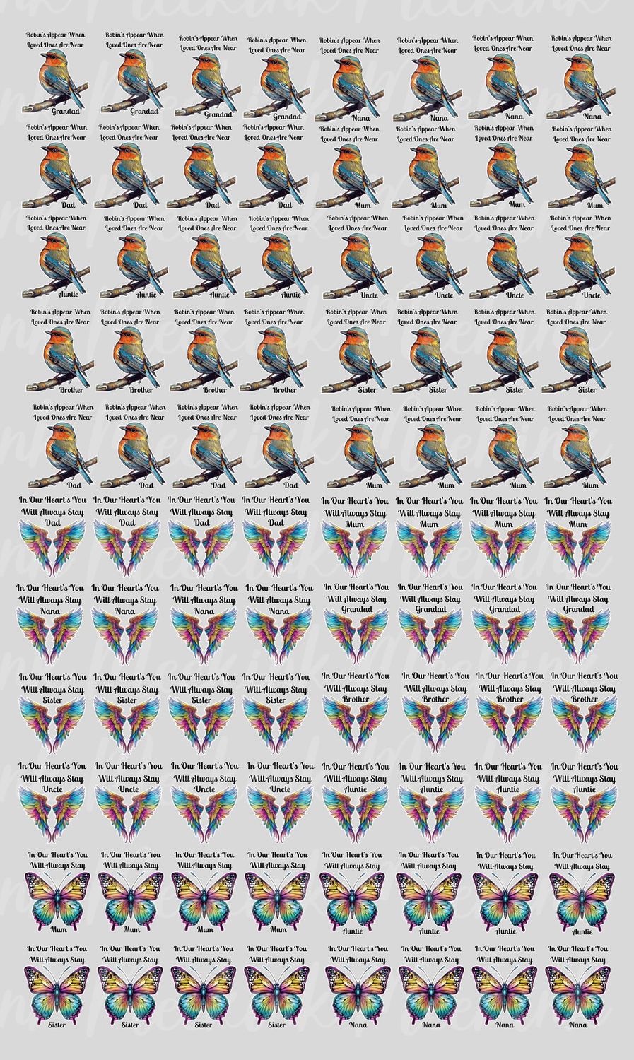 Memorial Mixed Designs &amp; Title&#39;s Half Meter Sheet UVDTF or DTF Decal