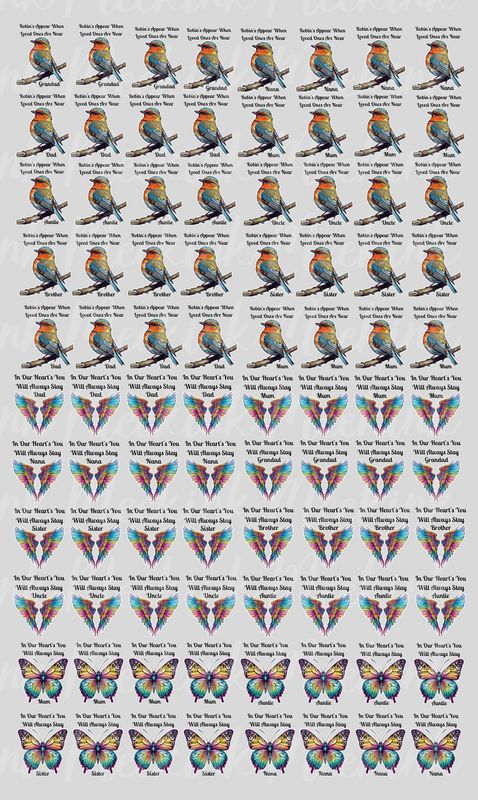 Memorial Mixed Designs &amp; Title&#39;s Half Meter Sheet UVDTF or DTF Decal
