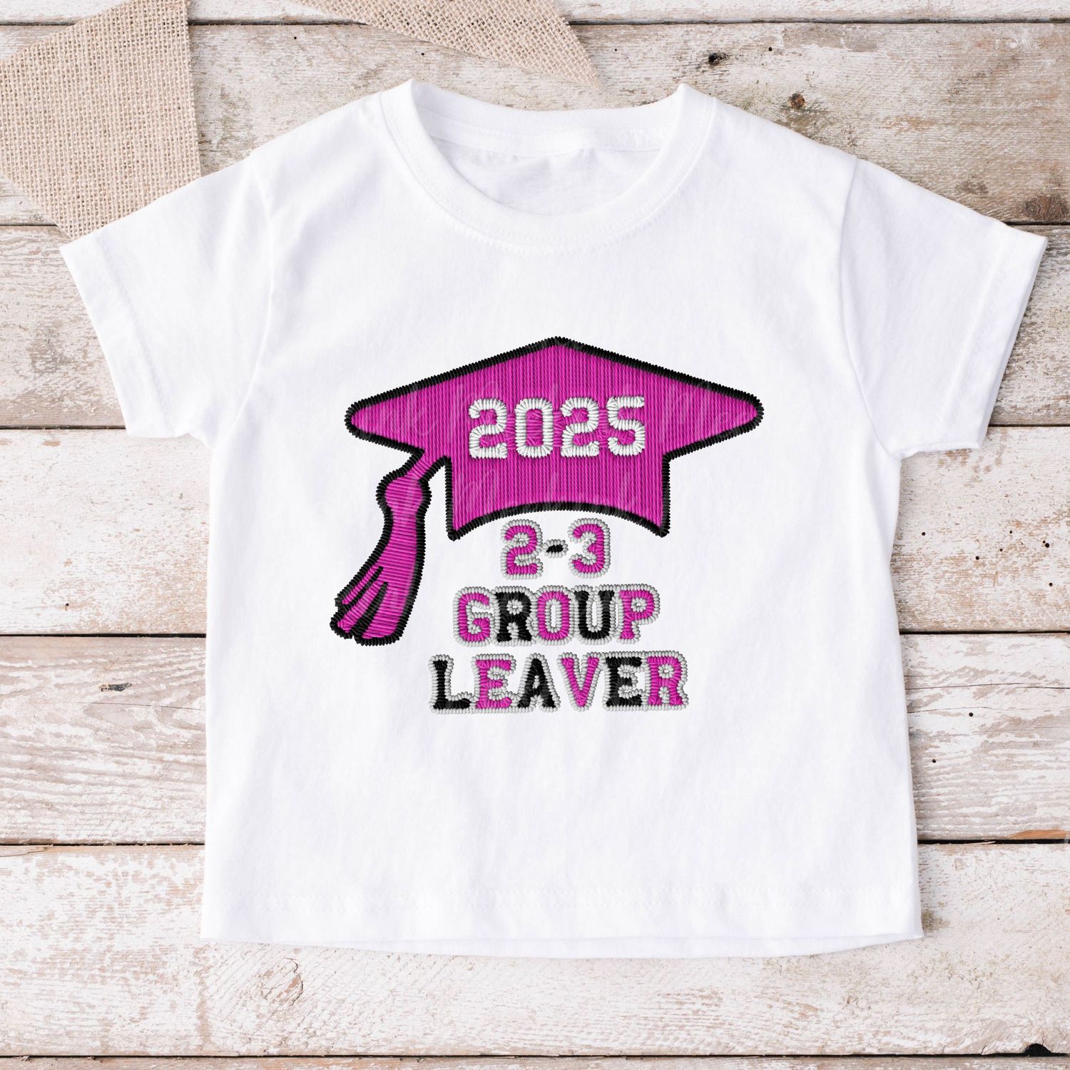 Faux Embroidered Effect Personalised 2025 Group Leaver Pink DTF Decal