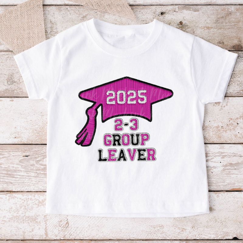 Faux Embroidered Effect Personalised 2025 Group Leaver Pink DTF Decal
