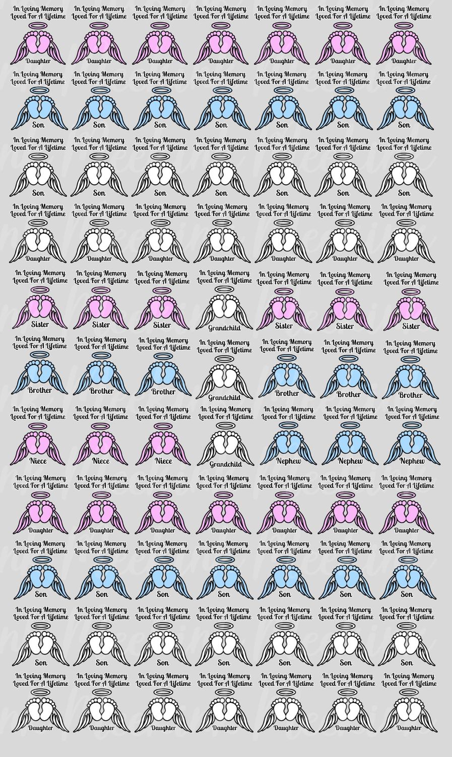 Memorial Title&#39;s Mixed Baby Loved For A Lifetime Half Meter Sheet UVDTF or DTF Decal