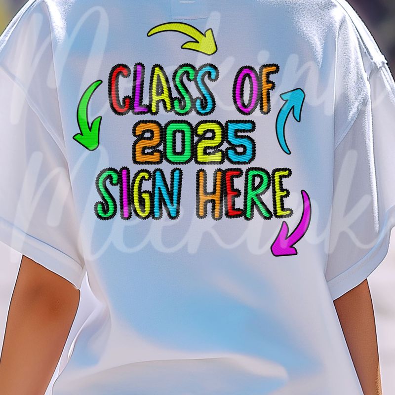 Unisex Year 6 Leaver Faux Embroidered Effect 2025 Signing T shirt x2 DTF Decals