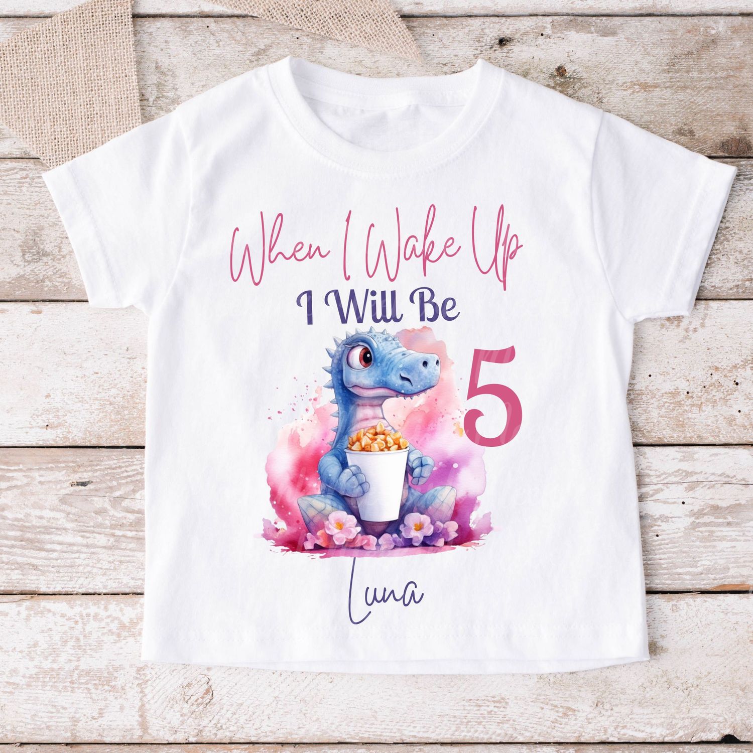 When I Wake Up Pink Dino Design  1 DTF DECAL