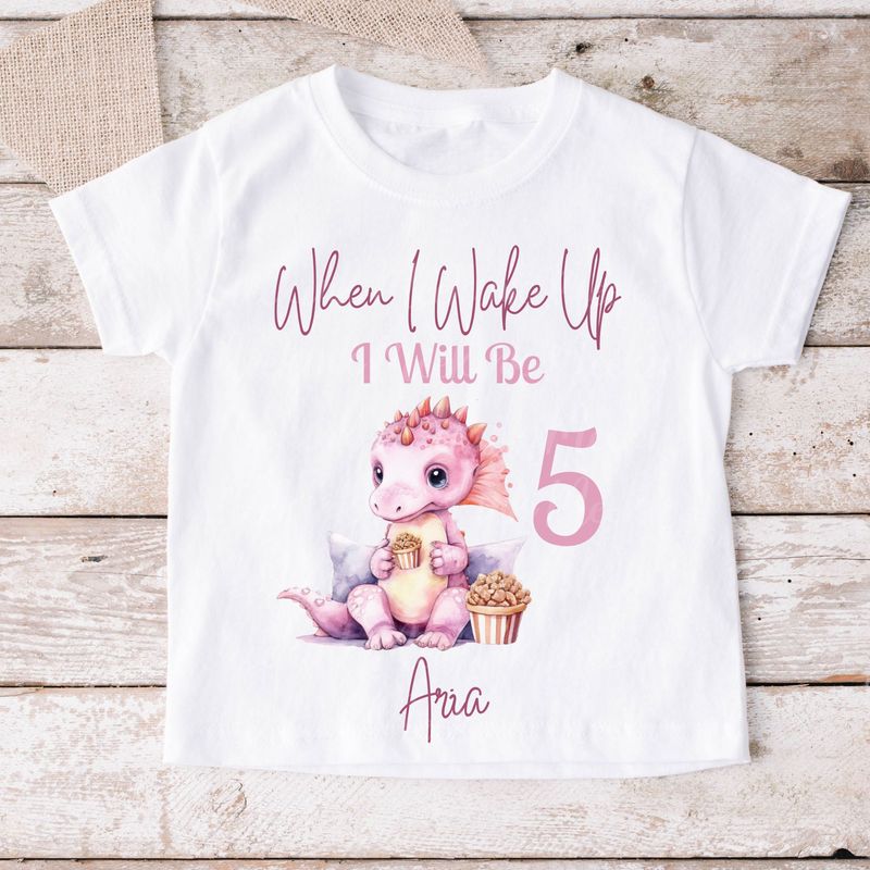 When I Wake Up Pink Dino Design  4 DTF DECAL