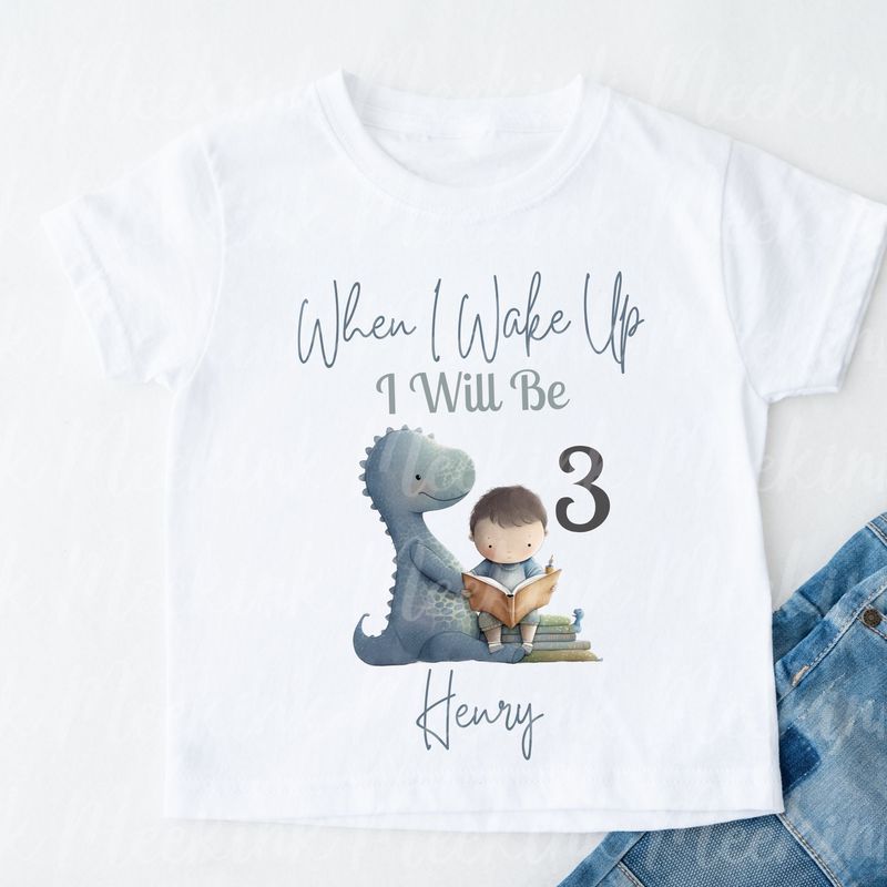 When I Wake Up Dino Book Reader Boy DTF DECAL