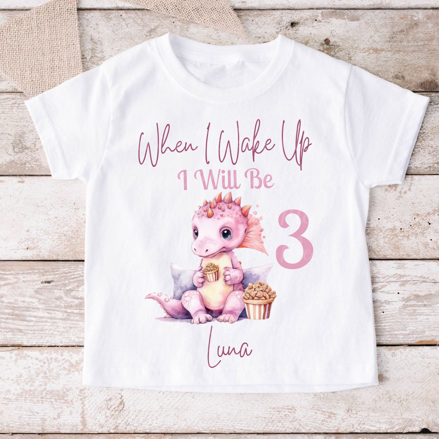 When I Wake Up Pink Dino Design  2 DTF DECAL
