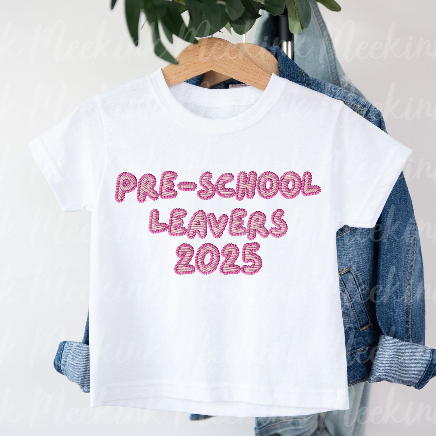 Faux Embroidered Effect Pre- School Leaver Pink DTF Decal