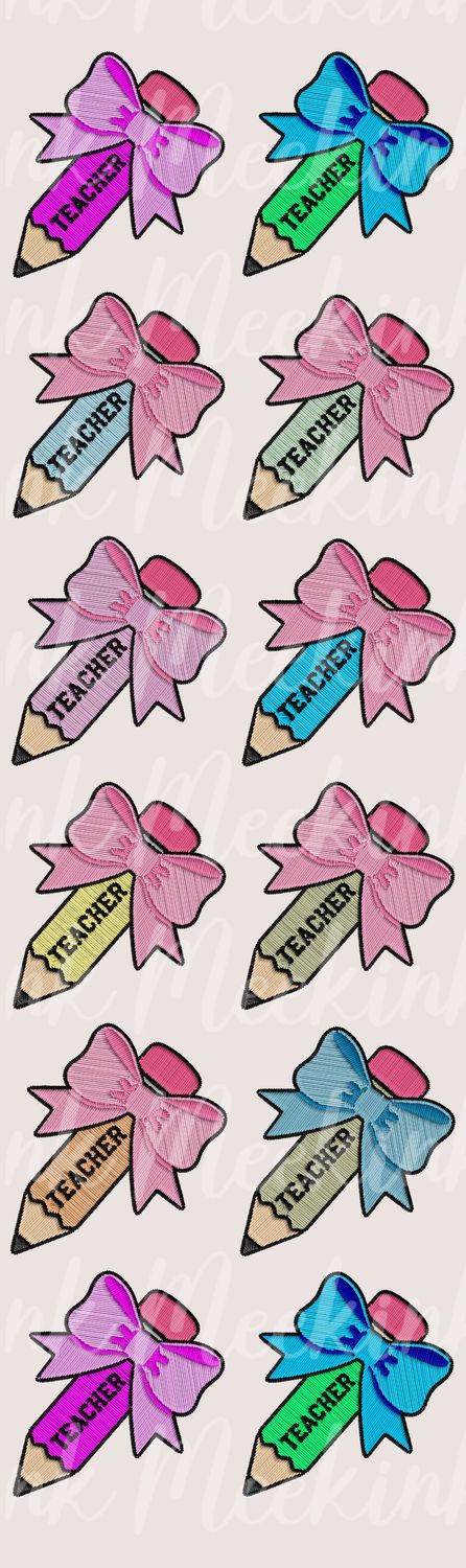 1 Meter Teacher Pencil Mixed Colours Faux Embroidery Effect DTF Decals