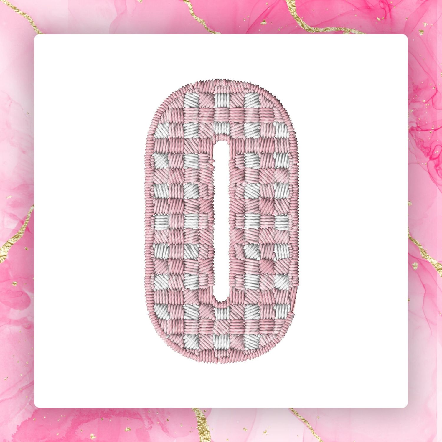 Faux Embroidery Pink Gingham Numbers 0-9 PNG Digital Download