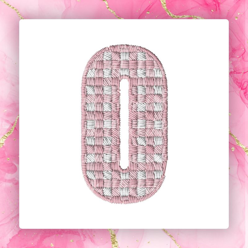 Faux Embroidery Pink Gingham Numbers 0-9 PNG Digital Download