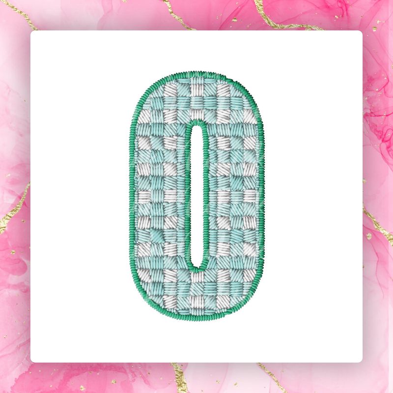 Faux Embroidery Green Gingham Numbers 0-9 PNG Digital Download