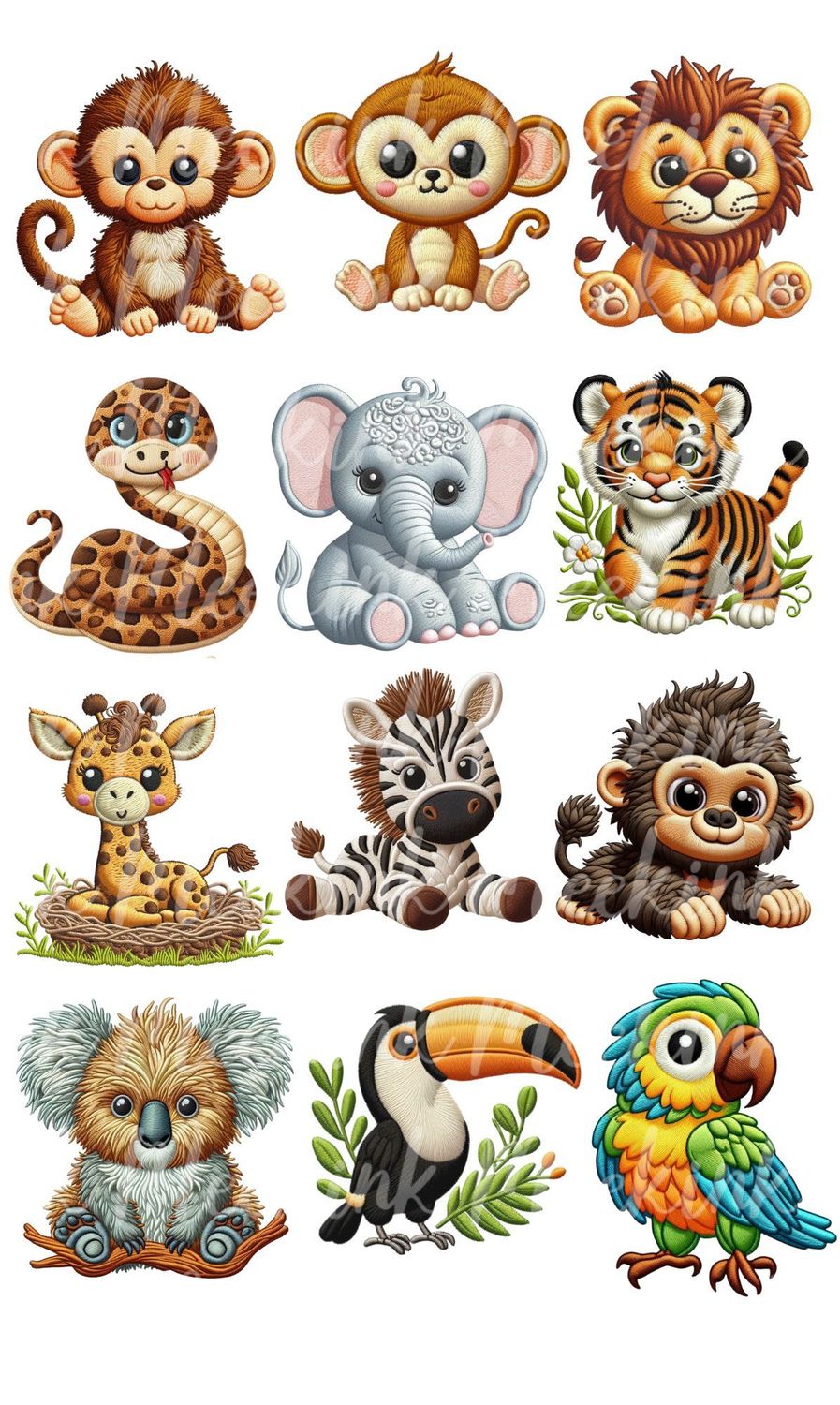 x12 Faux Embroidery Safari Pack PNG Digital Download