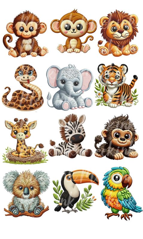 x12 Faux Embroidery Safari Pack PNG Digital Download
