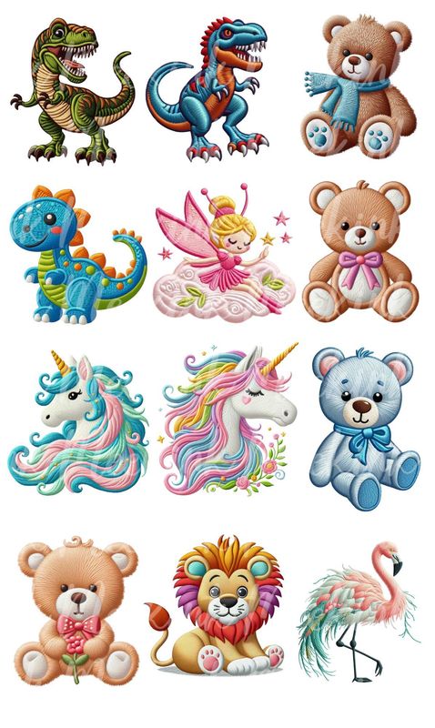 x12 Faux Embroidery Kids Pack PNG Digital Download