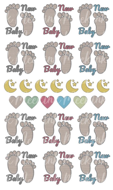 x9 Faux Embroidery New Baby Pack PNG Digital Download