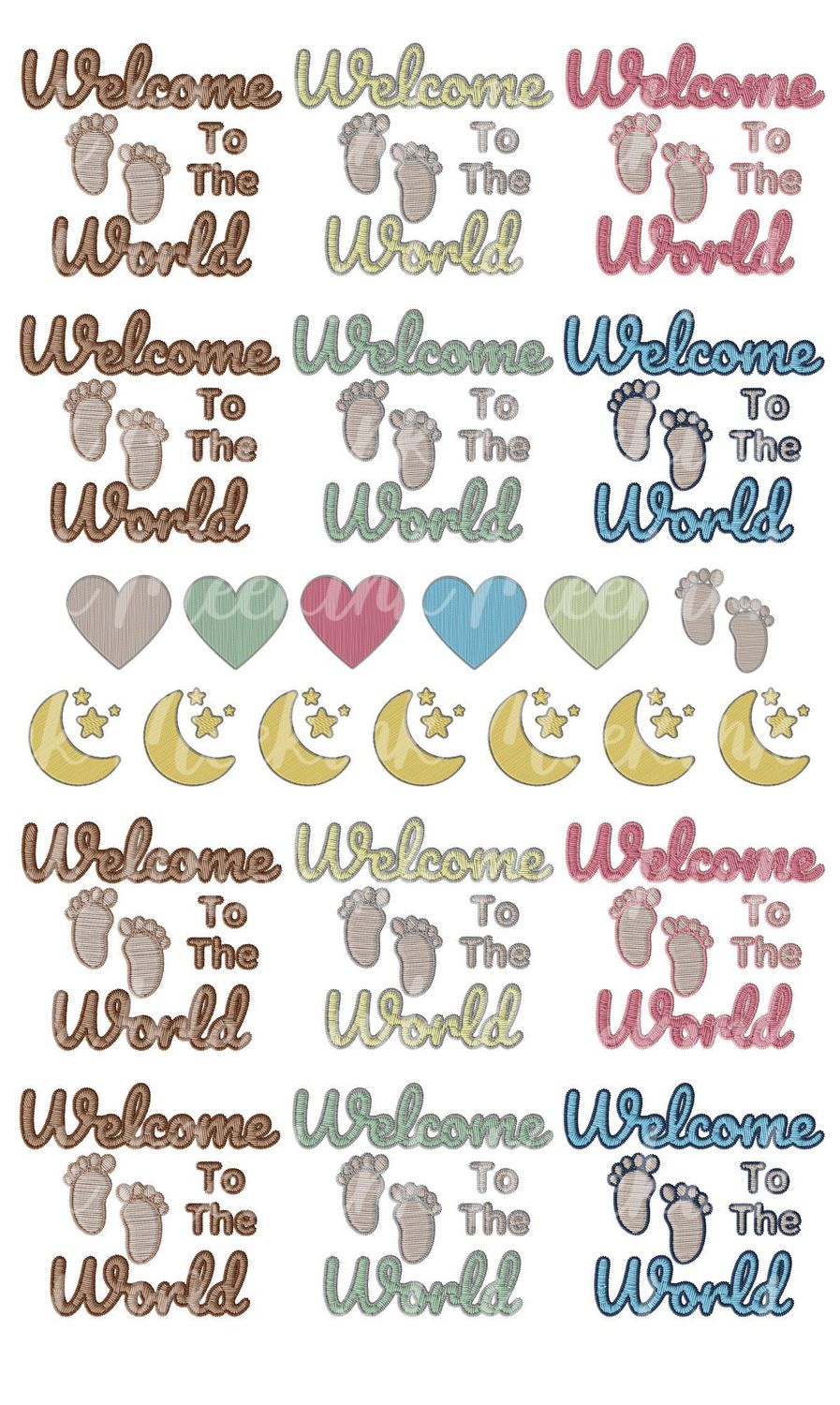 x12 Faux Embroidery Welcome To The World Pack PNG Digital Download