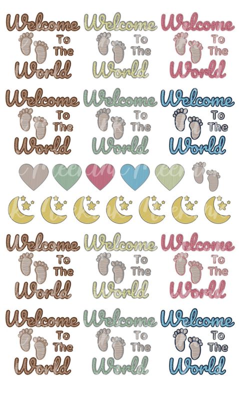 x12 Faux Embroidery Welcome To The World Pack PNG Digital Download