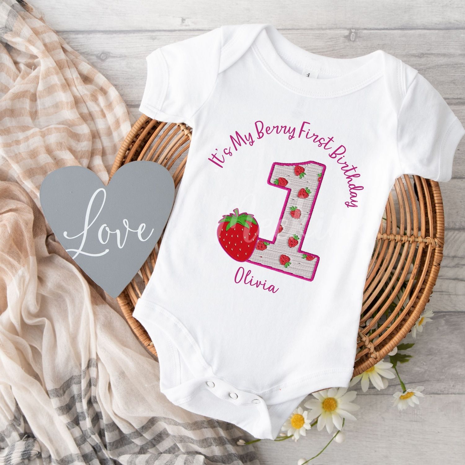 Faux Embroidery Berry First Birthday DTF DECAL