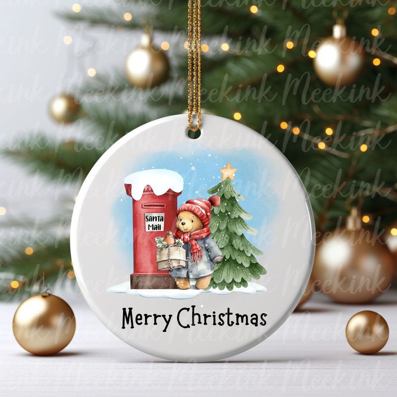 Merry Christmas Post Box Bear Decal