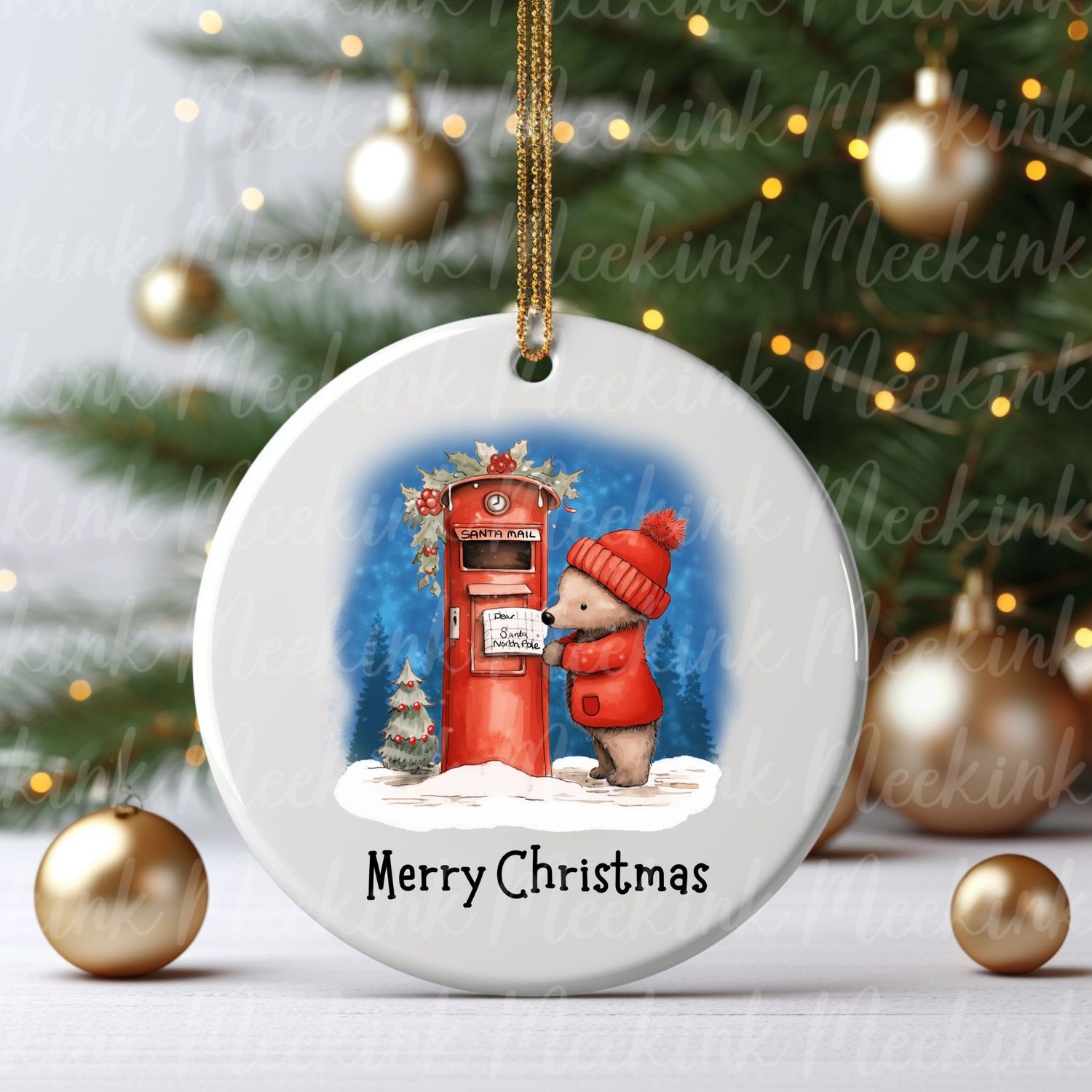 Merry Christmas Post Box Bear Design 1 UVDTF or DTF Decal