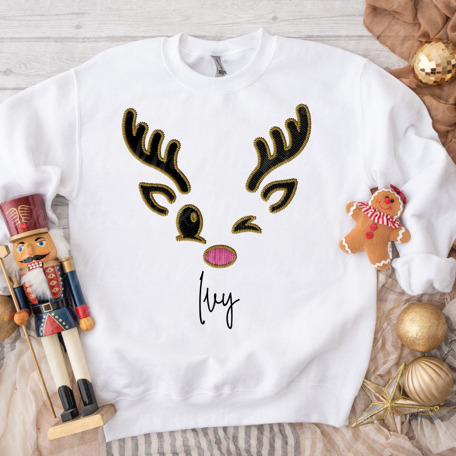 Faux Embroidery Reindeer Antler Colourful Nose DTF Decal