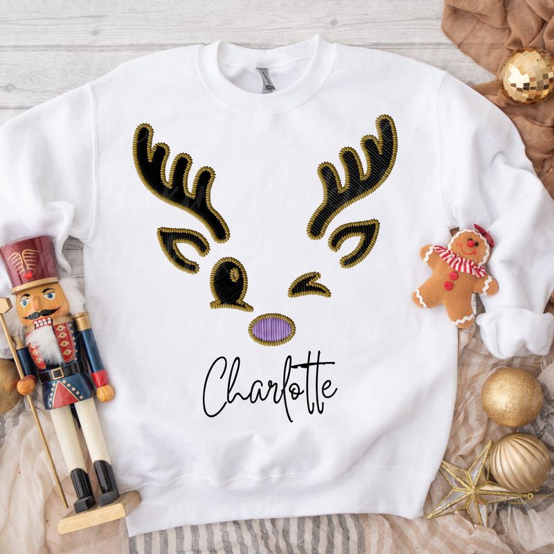 Faux Embroidery Reindeer Antler Colourful Nose DTF Decal