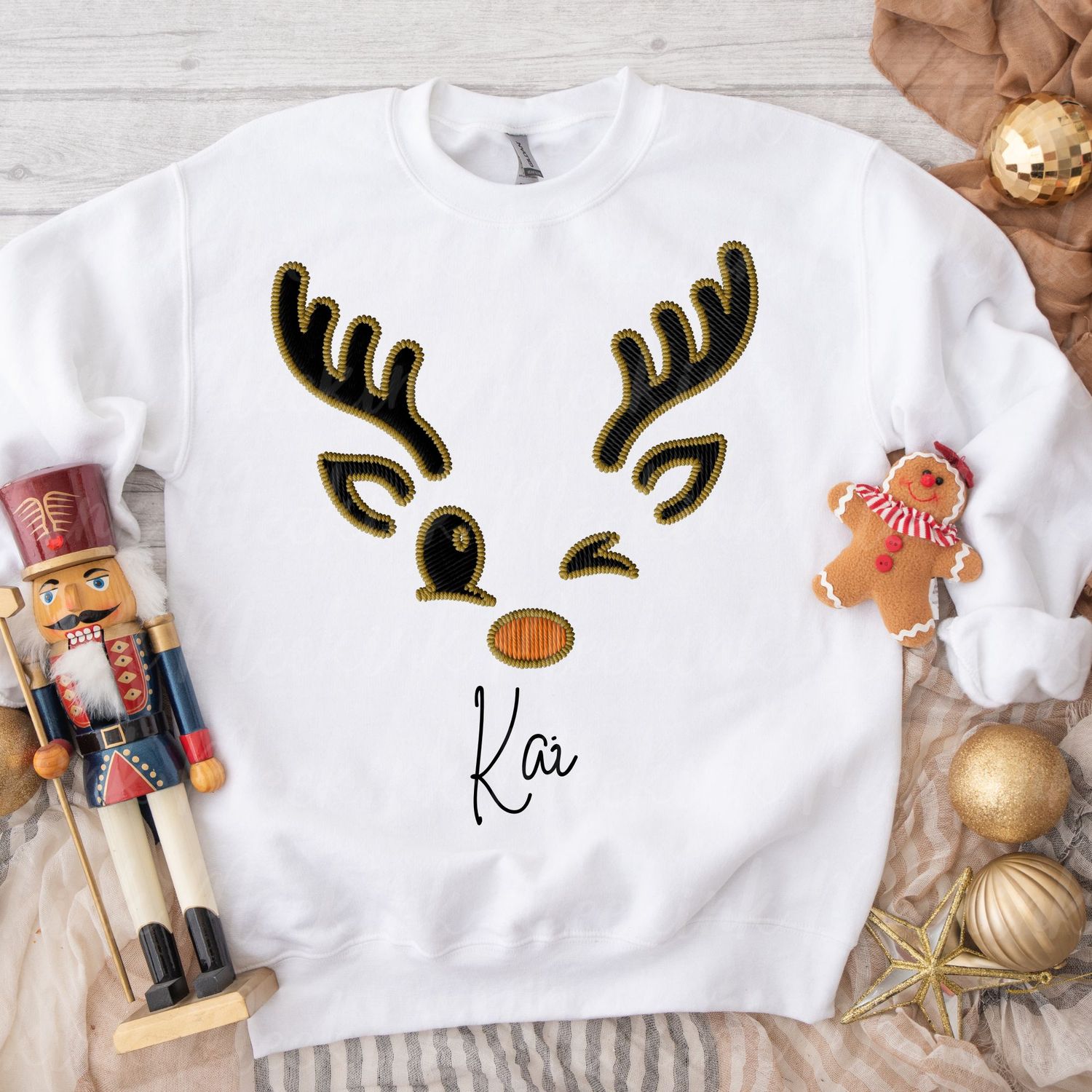 Faux Embroidery Reindeer Antler Colourful Nose DTF Decal