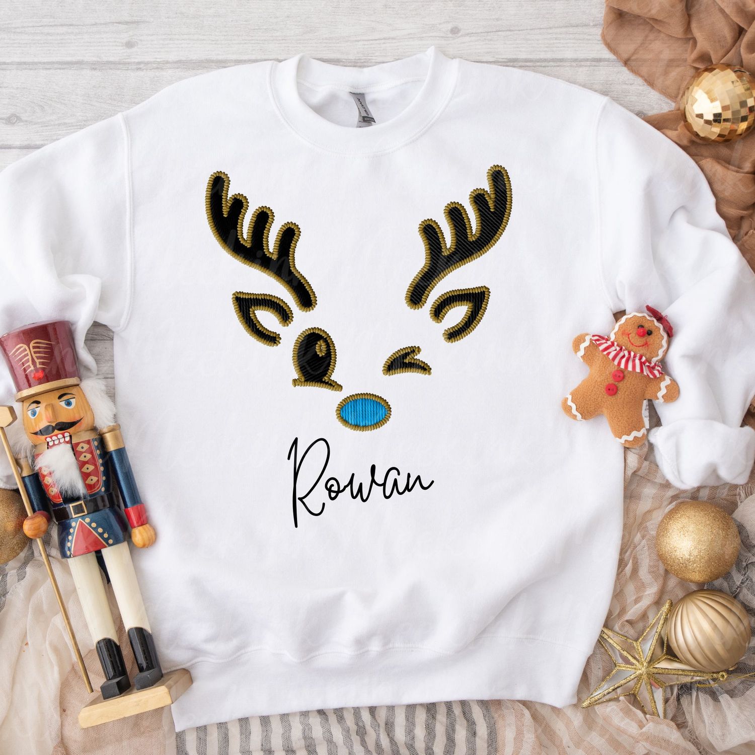 Faux Embroidery Reindeer Antler Colourful Nose DTF Decal