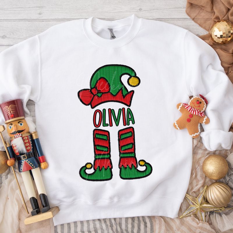Faux Embroidery Elf Legs Bow DTF Decal