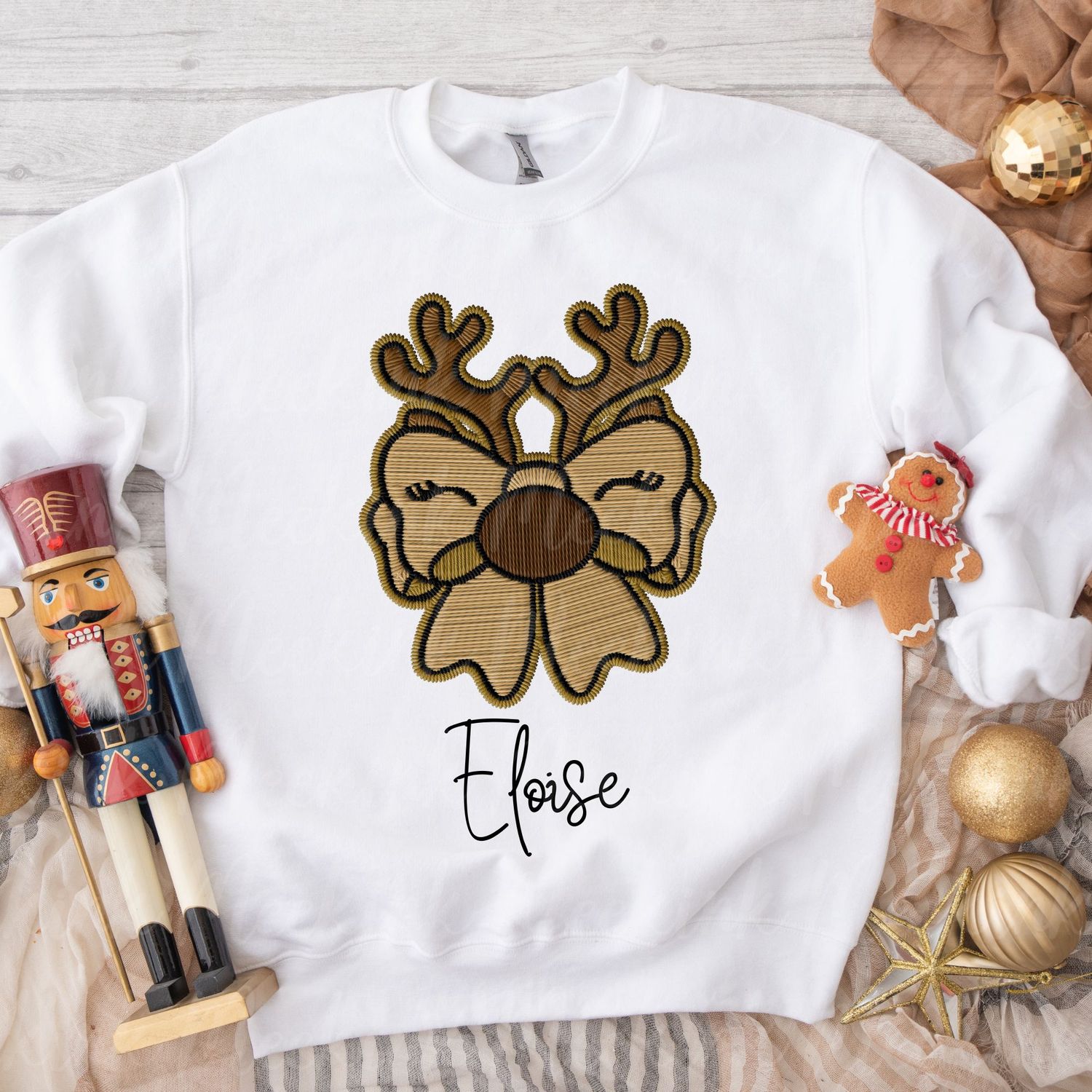 Faux Embroidery Reindeer Bow DTF Decal