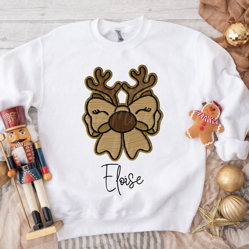 Faux Embroidery Reindeer Bow DTF Decal