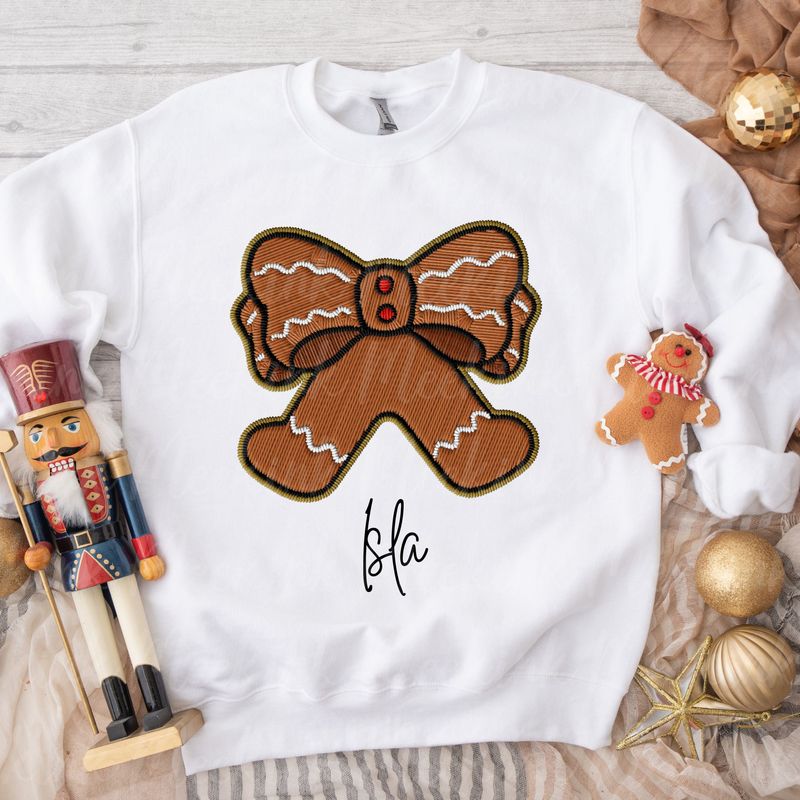 Faux Embroidery Gingerbread Bow DTF Decal