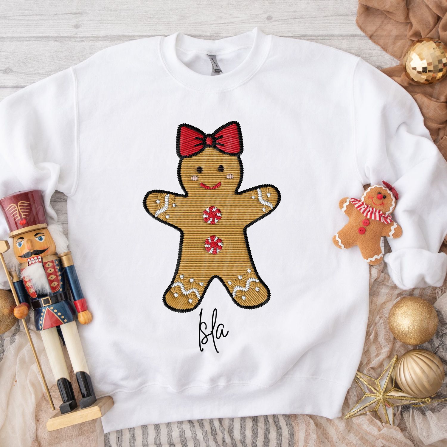 Faux Embroidery Gingerbread Girl DTF Decal
