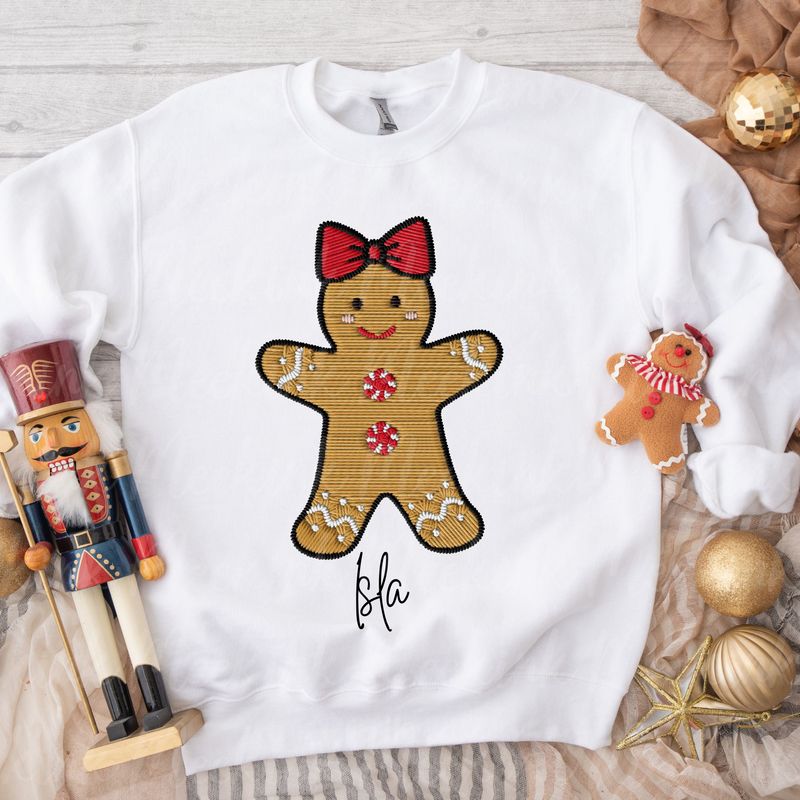 Faux Embroidery Gingerbread Girl DTF Decal