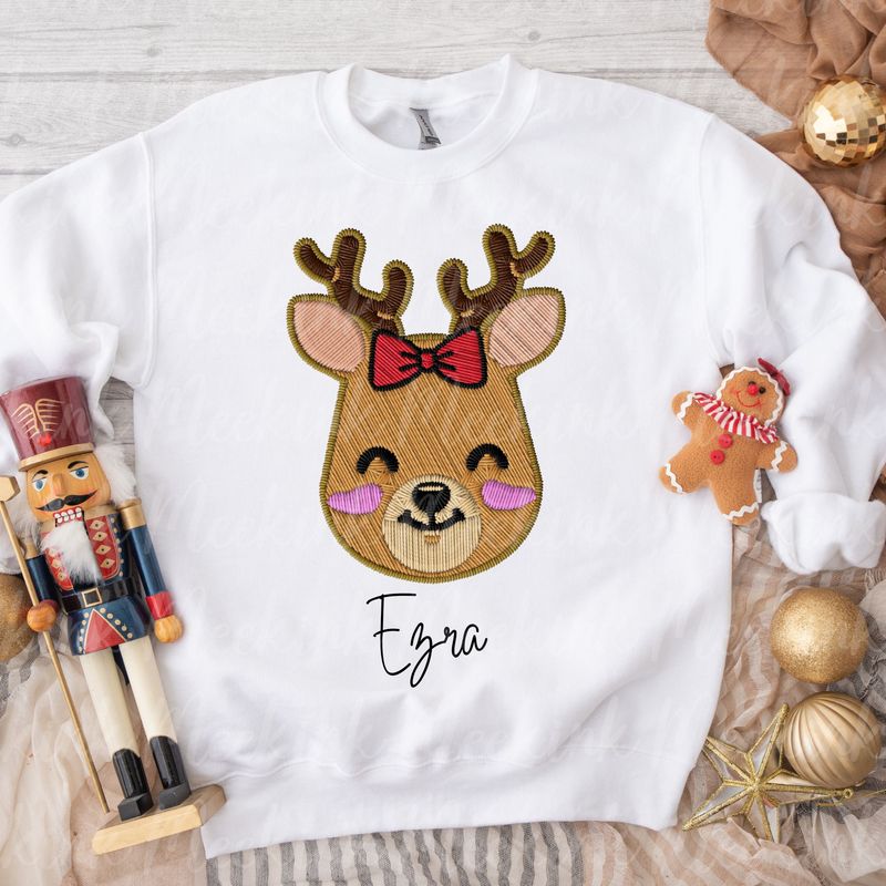 Faux Embroidery Reindeer Girl DTF Decal