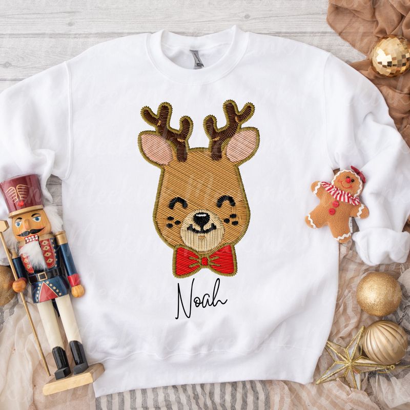 Faux Embroidery Reindeer Boy DTF Decal