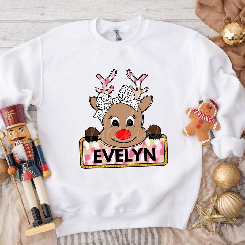 Reindeer Name Block Pink DTF Decal