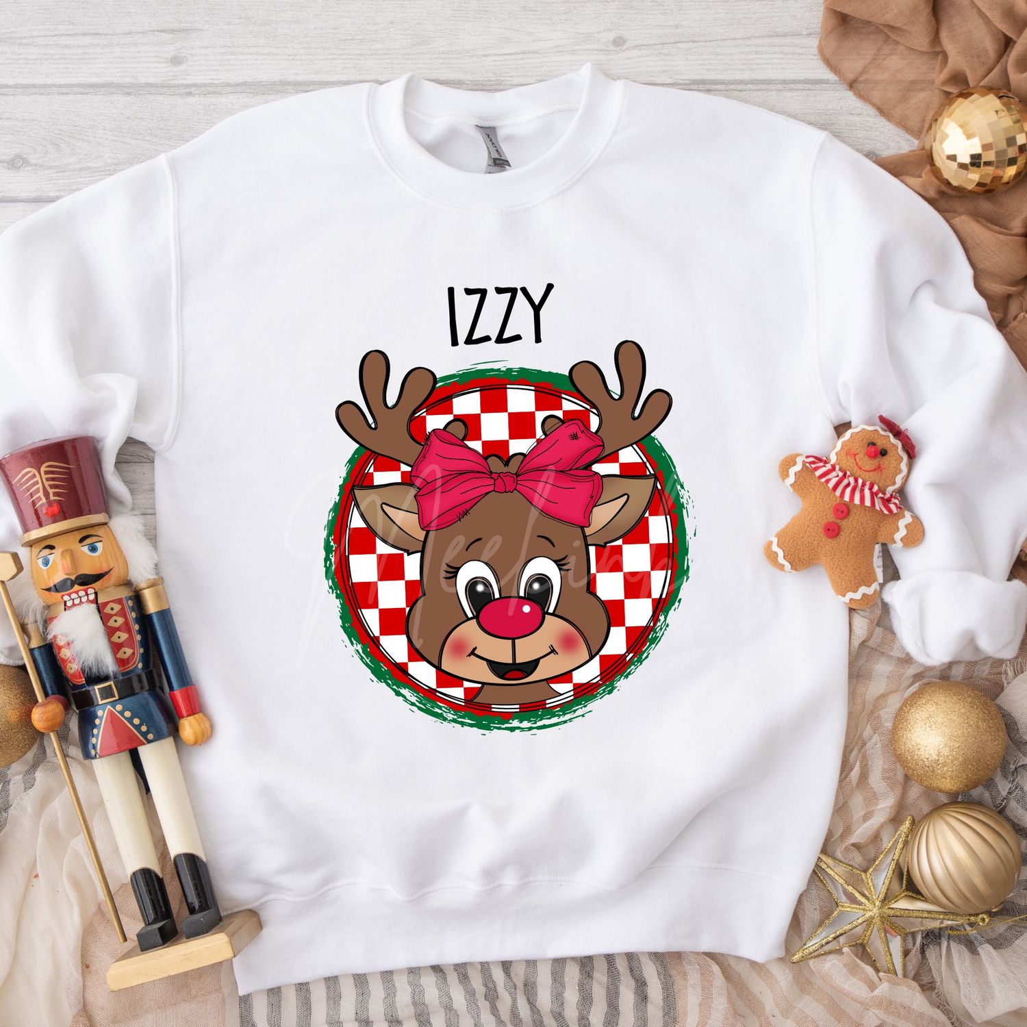 Reindeer Checked Circle Red DTF Decal
