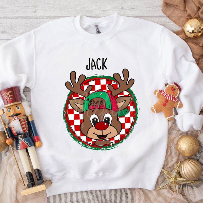 Reindeer Checked Circle Green Cap DTF Decal