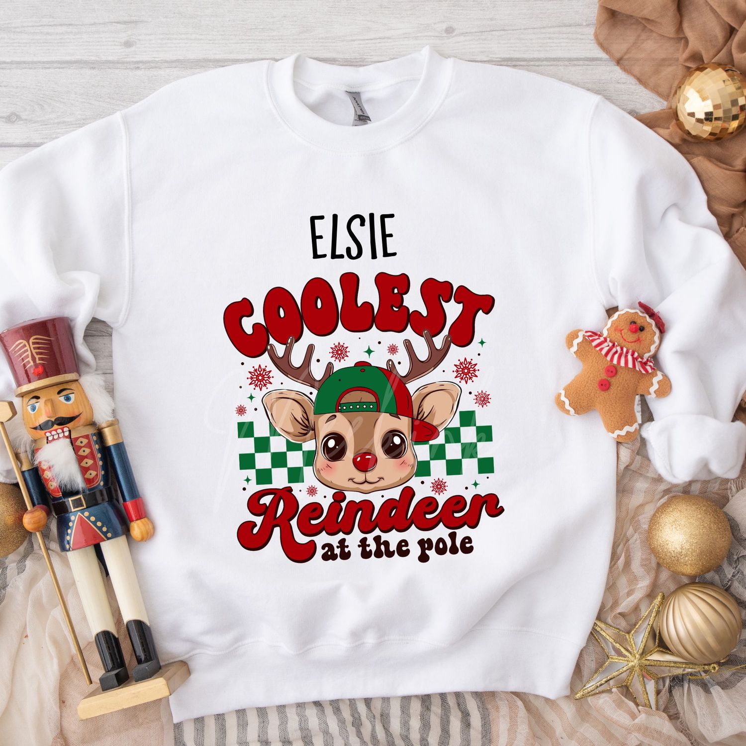 Coolest Reindeer Green Cap DTF Decal