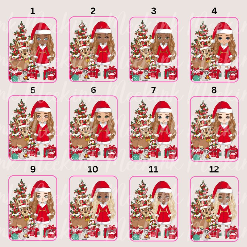 Christmas Girl Doll Reindeer &amp; Penguin Decal