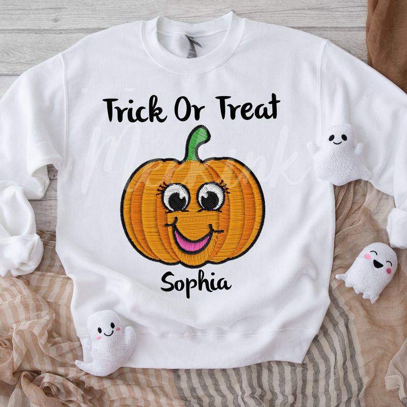 Faux Embroidery Trick Or Treat Pumpkin Girl DTF Decal