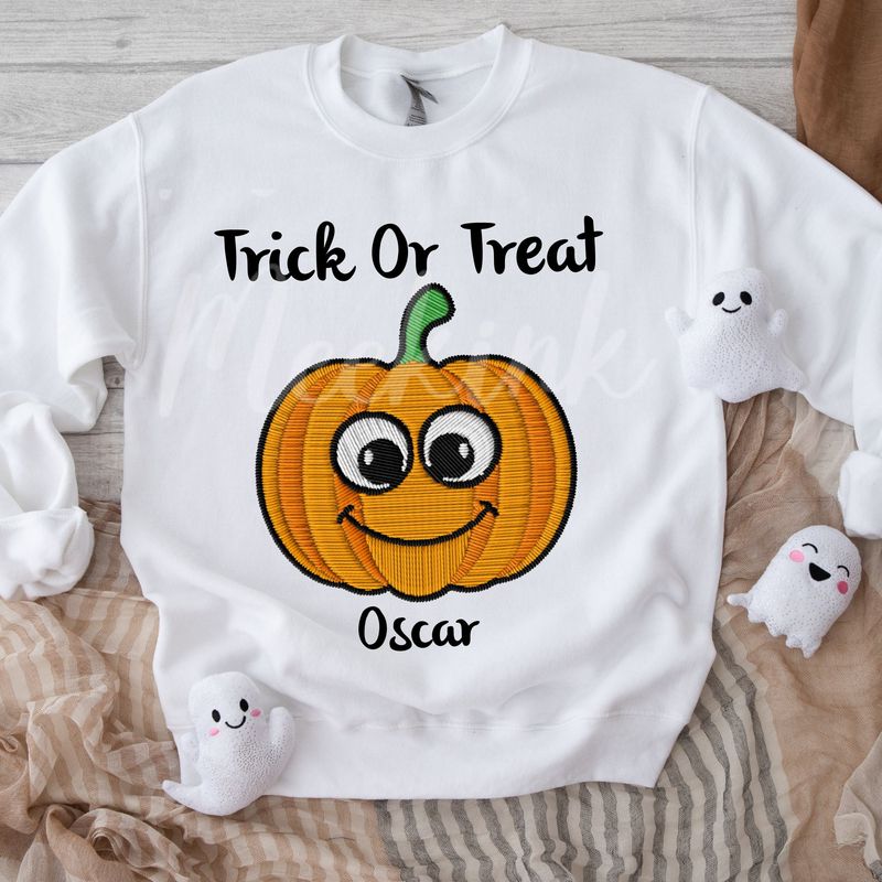 Faux Embroidery Trick Or Treat Pumpkin Boy DTF Decal