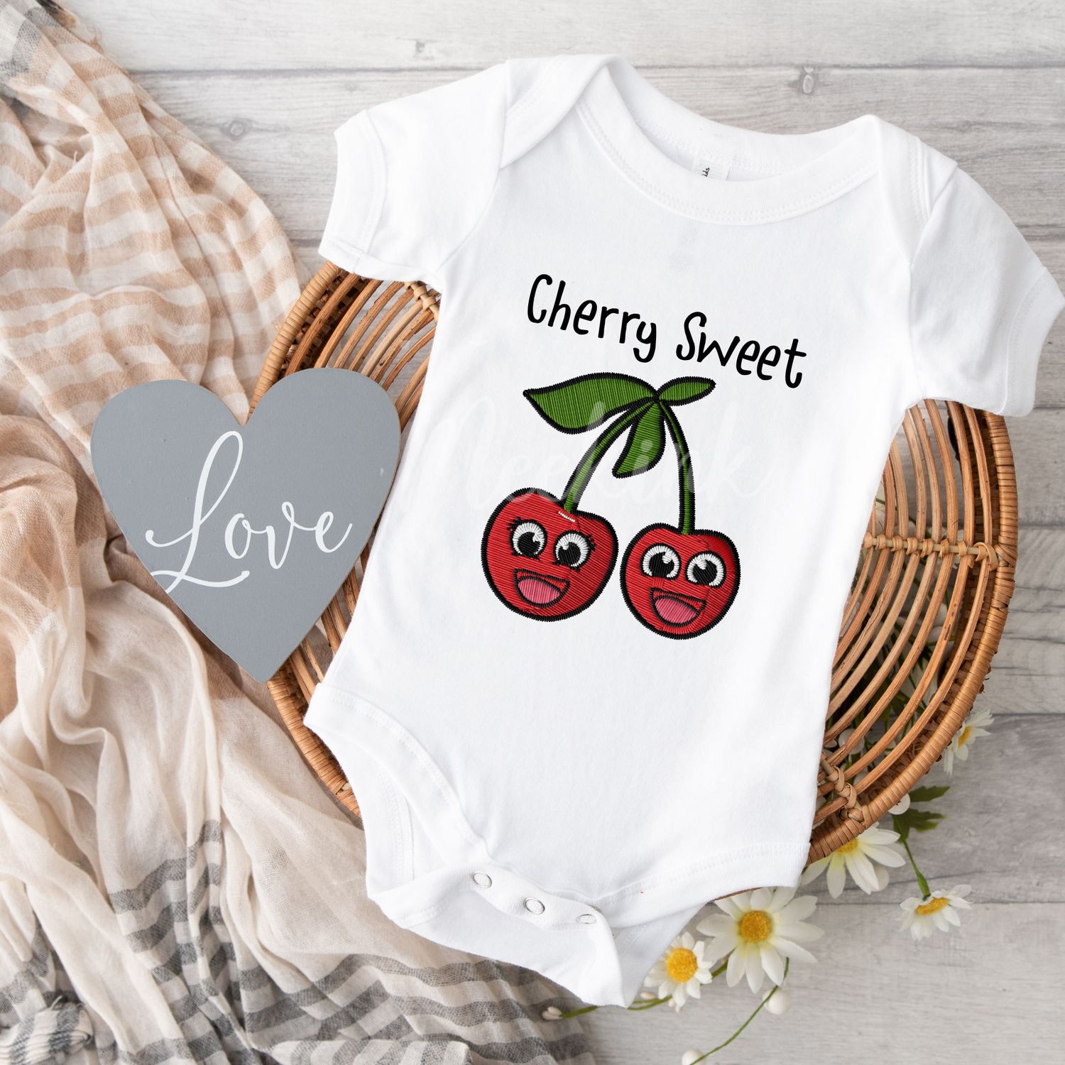 Faux Embroidery Cherry Sweet DTF Decal