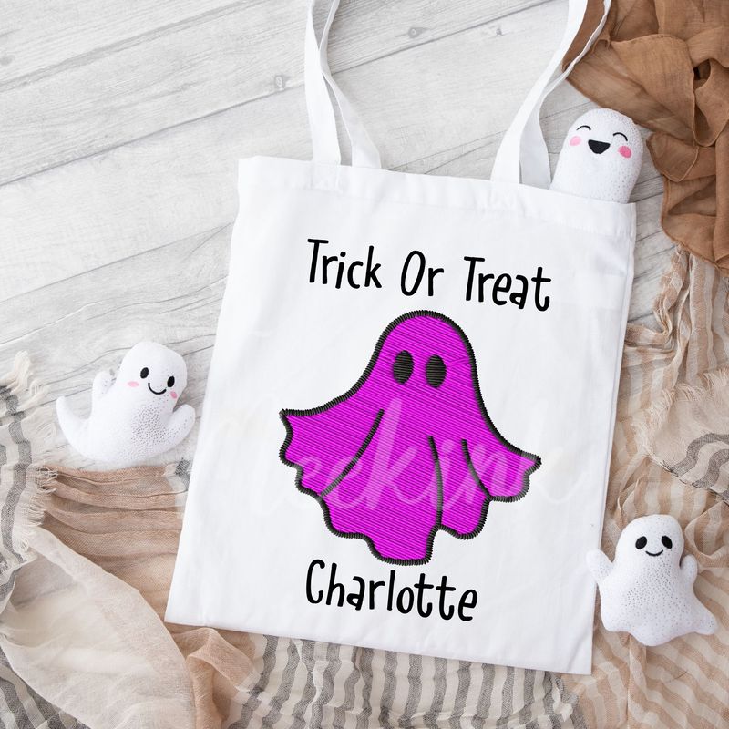 Faux Embroidery Purply Pink Ghost Trick Or Treat DTF Decal