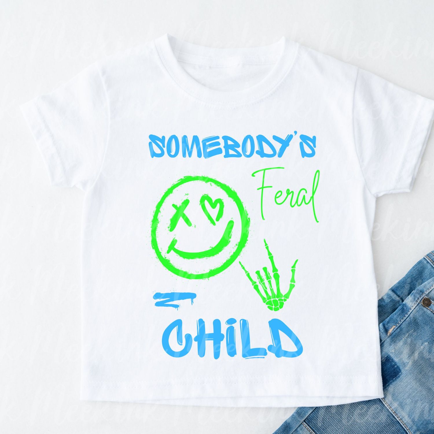 Feral Child Green &amp; Blue DTF Decal