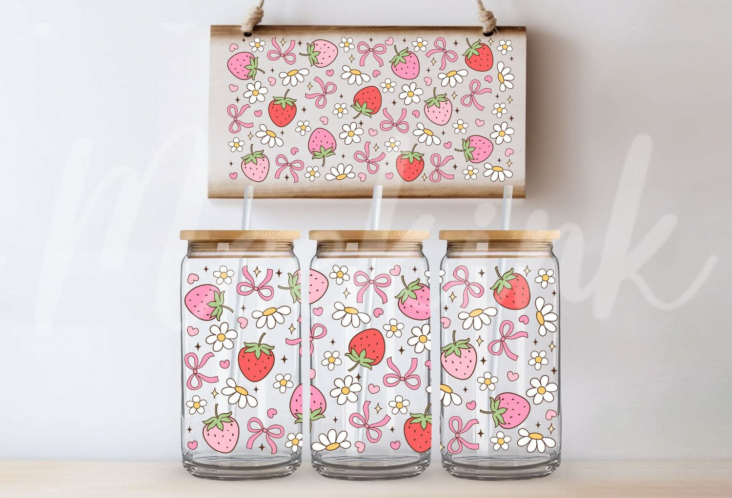 Strawberry Bows 16oz UVDTF Wrap