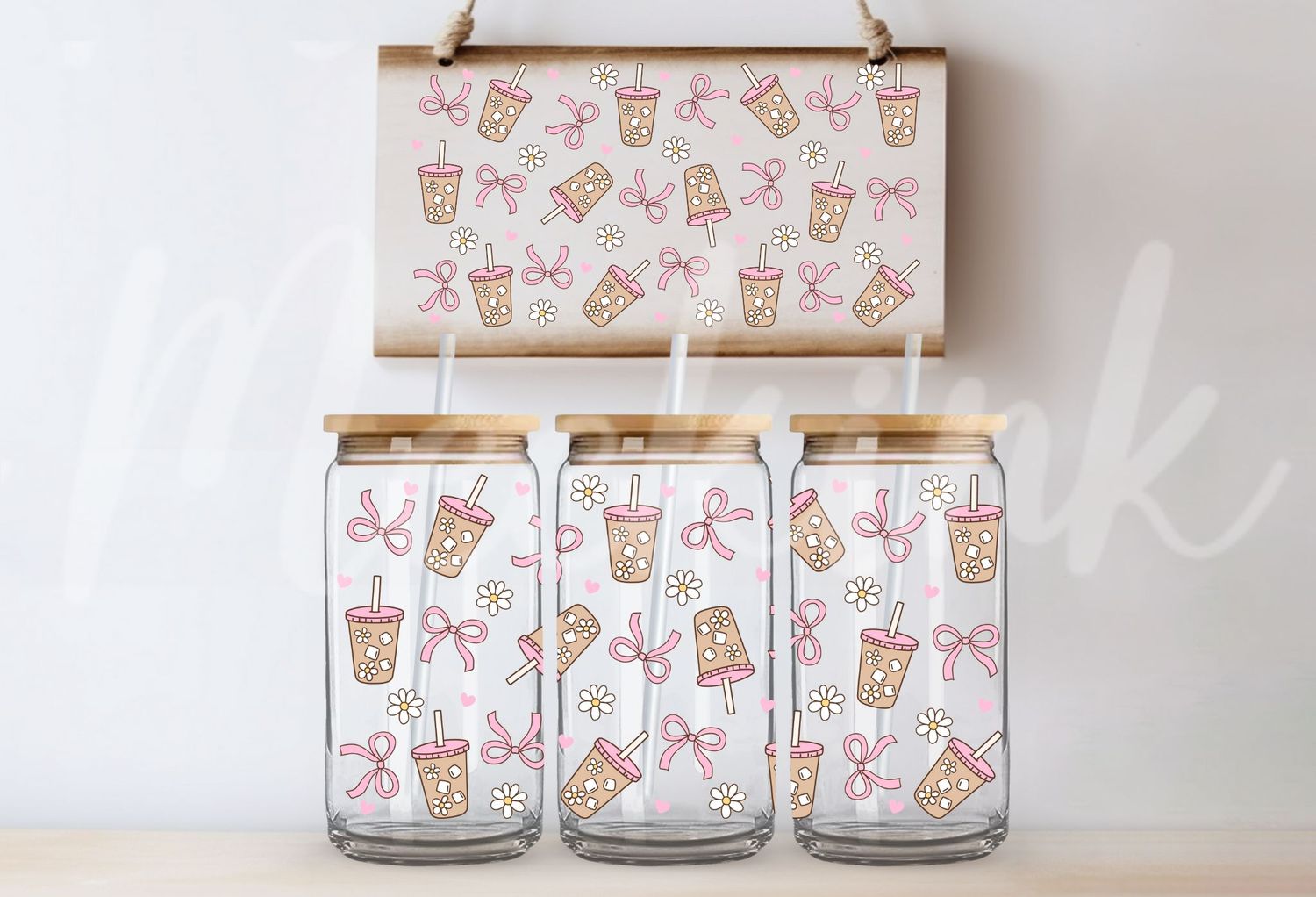 Iced Coffee Coquette Bows 16oz UVDTF Wrap