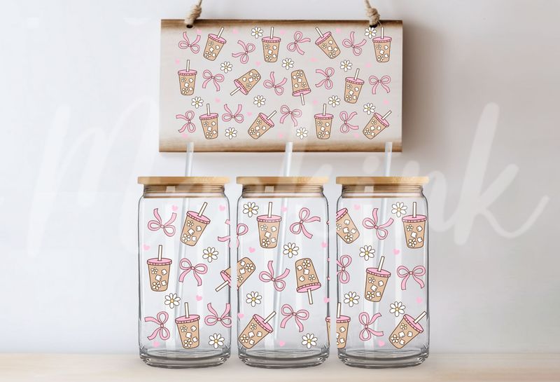 Iced Coffee Coquette Bows 16oz UVDTF Wrap