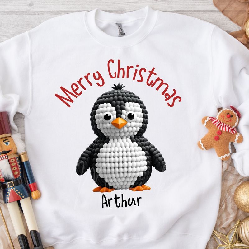 Glitter Faux Merry Christmas Penguin DTF Decal